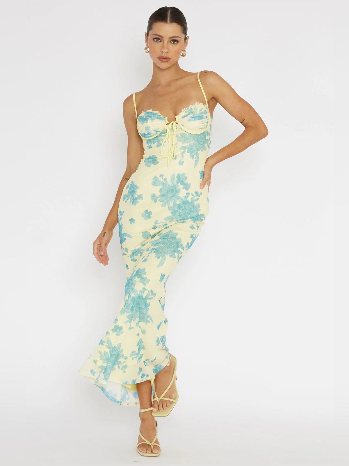 Yellow midi formal dress, alternate view