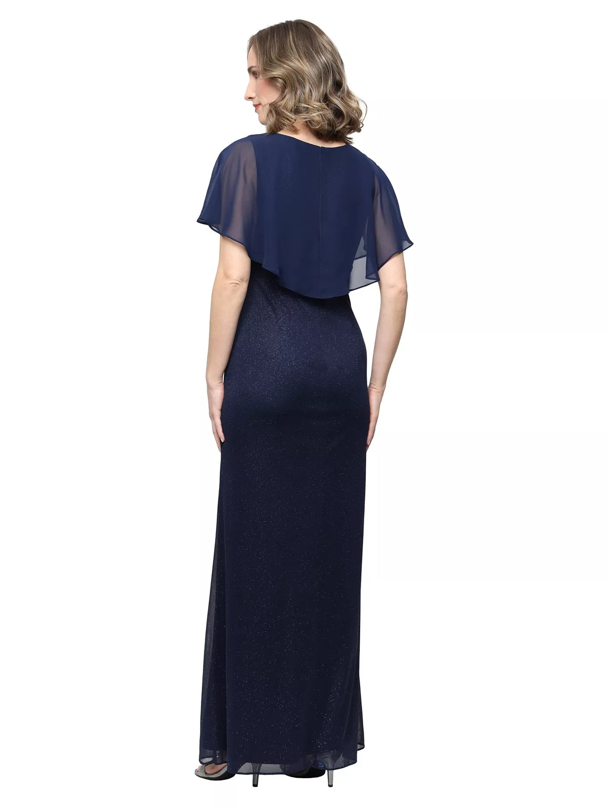 Navy Blue floor-length mother of the bride dress, alternate view showing the bodice and skirt