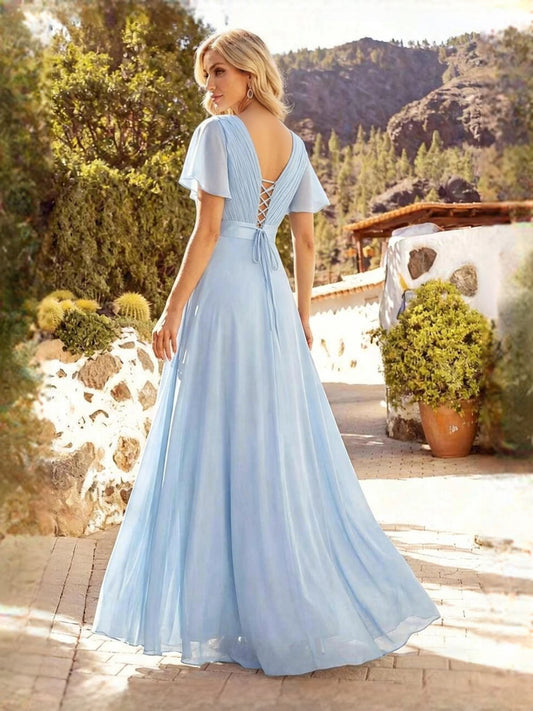 Black maxi bridesmaid dress, alternate view showing the bodice and skirt
