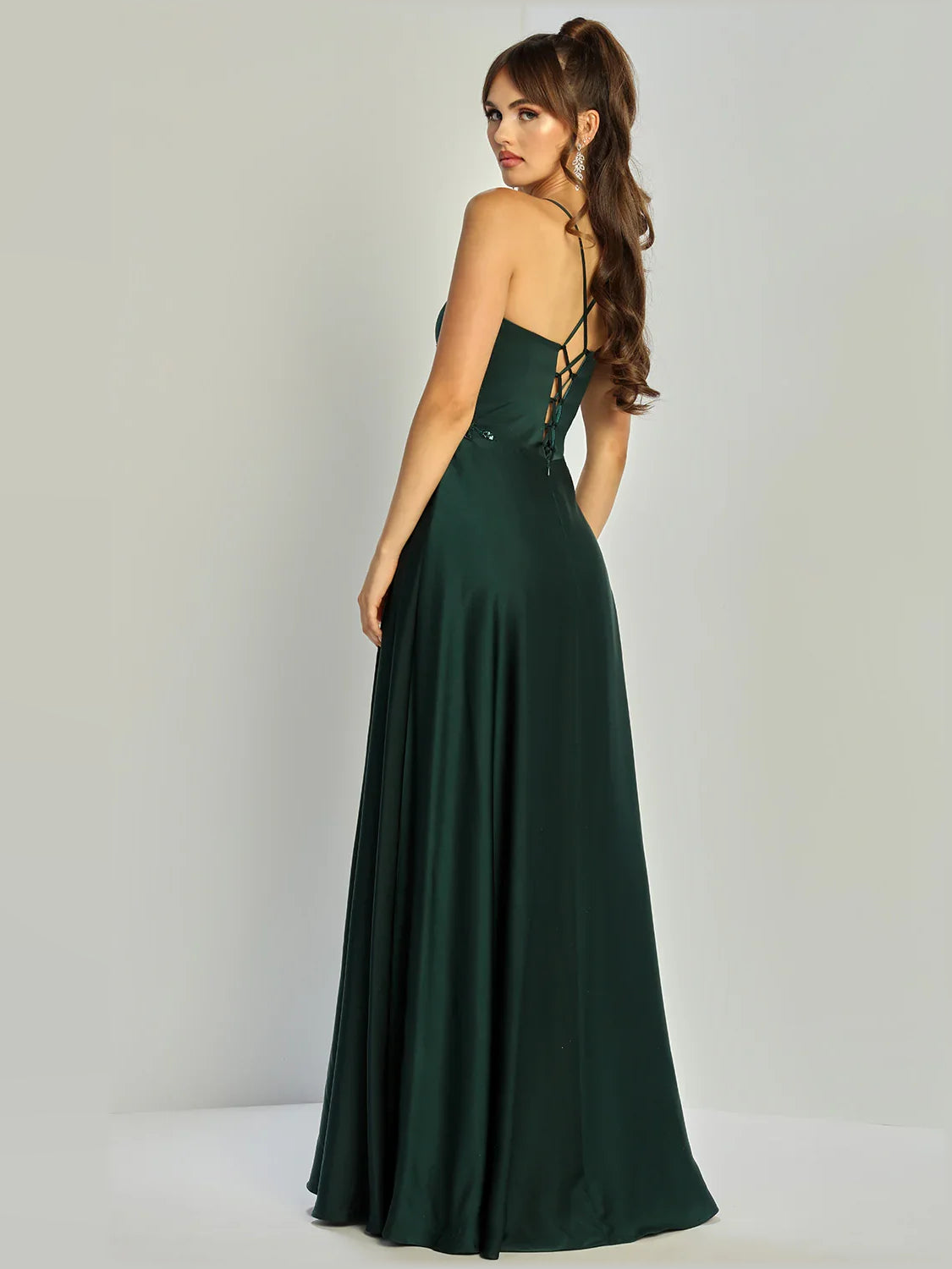 Dark Green a-line floor-length formal dress with draping, alternate view