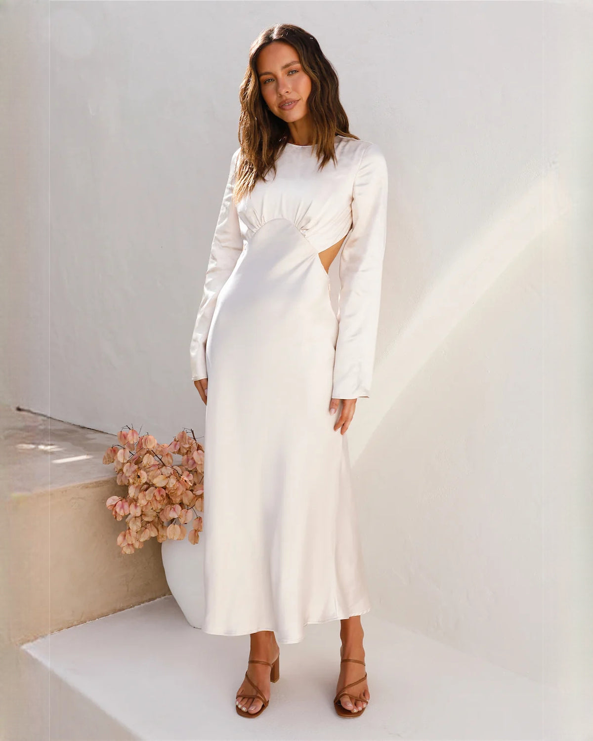 sleeveless satin a-line maxi bridesmaid dress - image 2