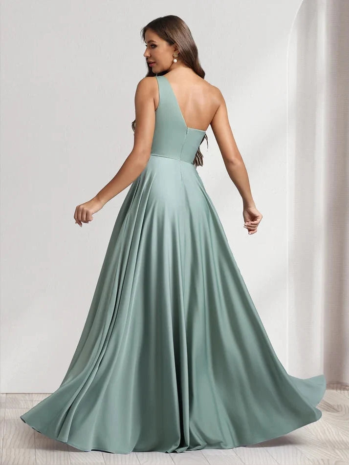 Dusty Sage floor-length prom dress, alternate view showing the bodice and skirt