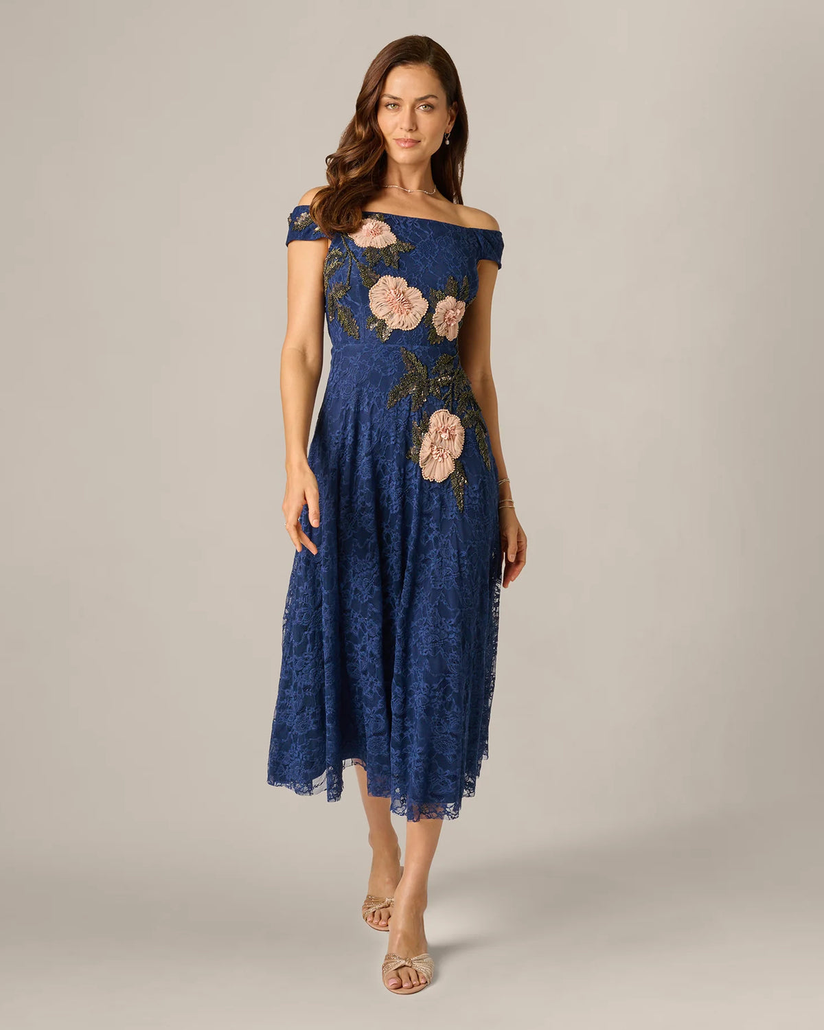 off-shoulder a-line midi mother of the bride dress - image 2