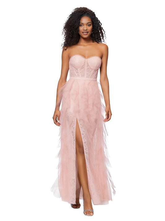 Blush Pink a-line floor-length formal dress with sequins, alternate view