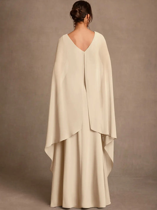 Champagne maxi mother of the bride dress, alternate view showing the bodice and skirt