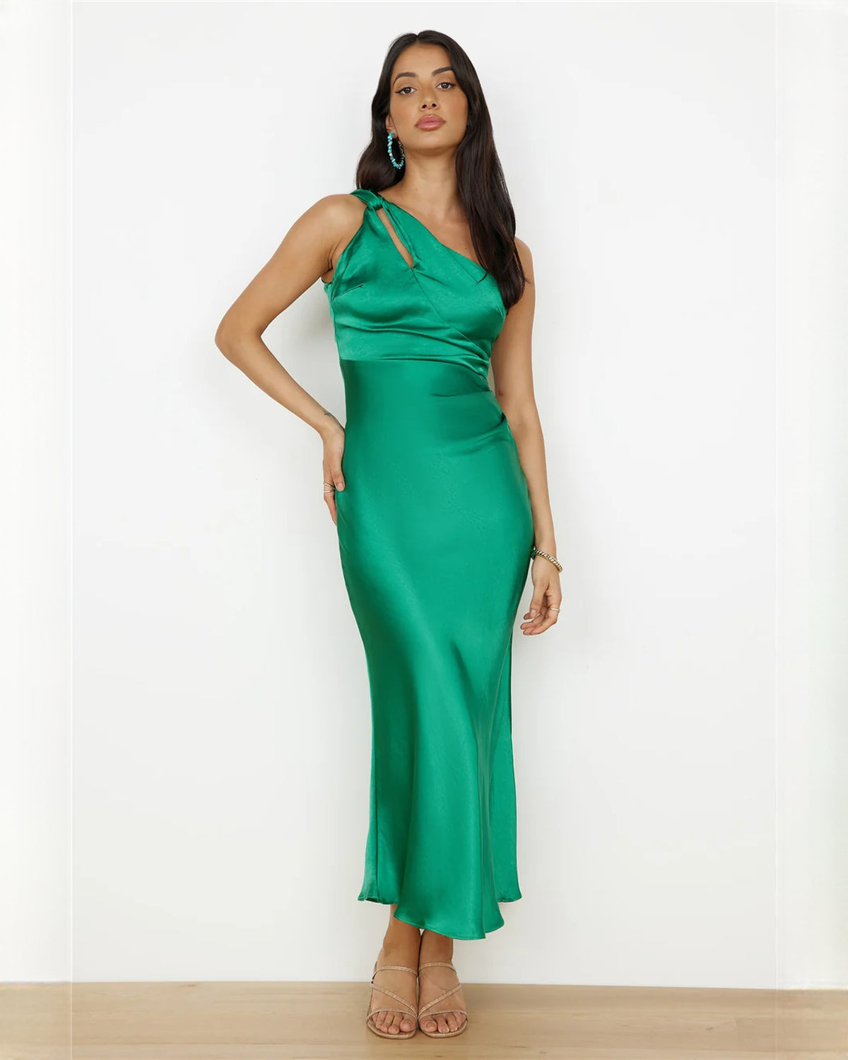 one-shoulder satin a-line maxi bridesmaid dress - image 2