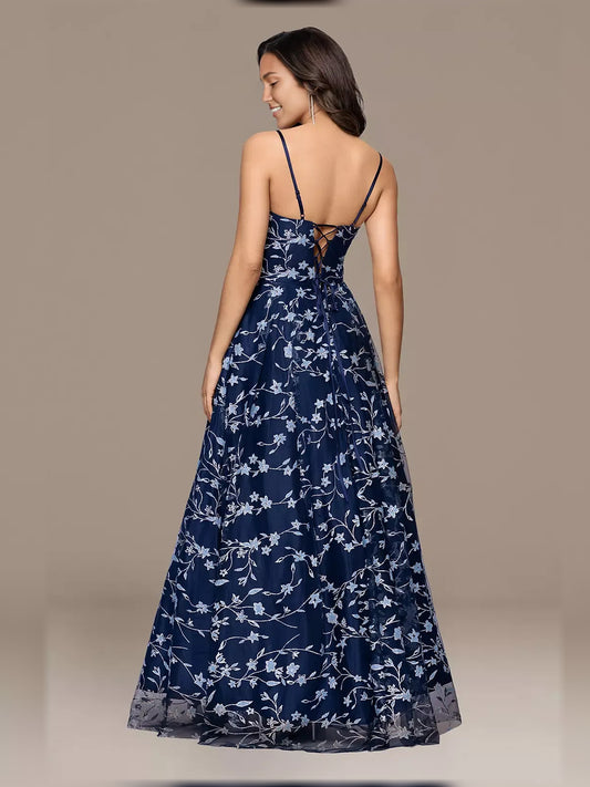 As Picture a-line floor-length formal dress with cutout detail, alternate view
