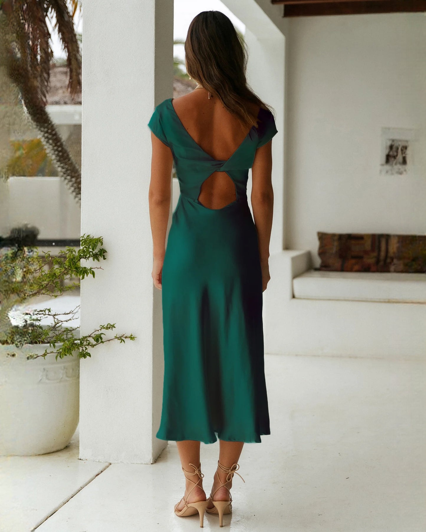 sleeveless satin a-line maxi bridesmaid dress - image 2