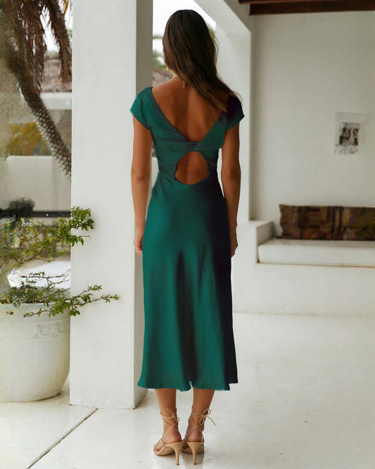 sleeveless satin a-line maxi bridesmaid dress - image 2