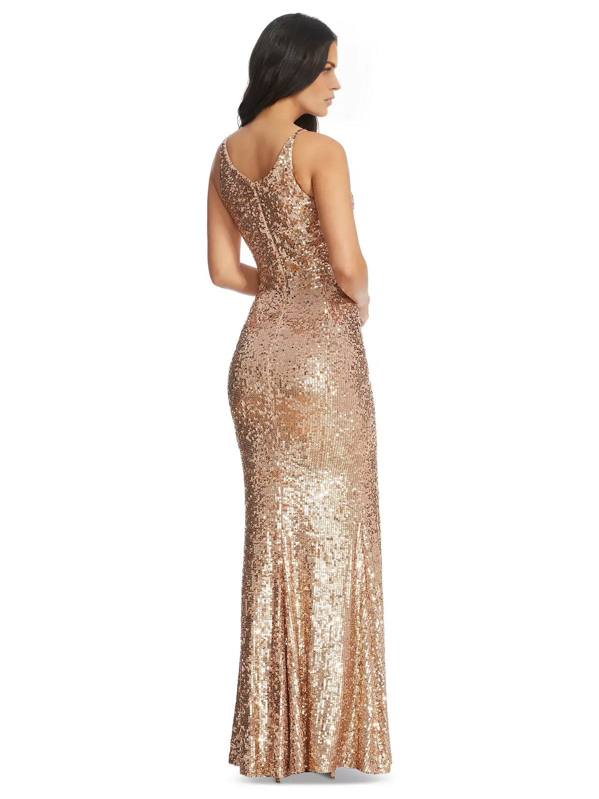 Gold mermaid floor-length formal dress with sequins, alternate view