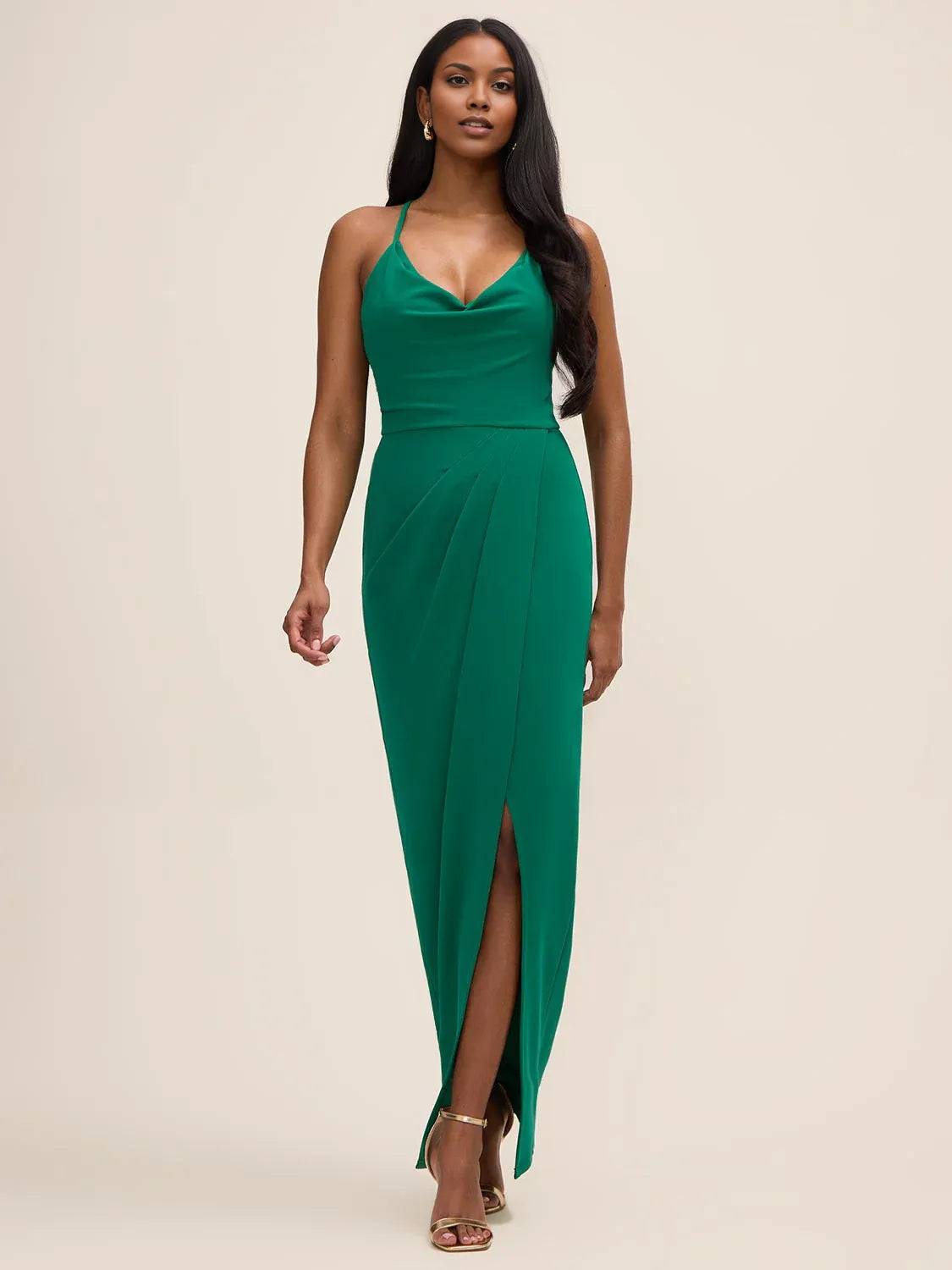 Green floor-length bridesmaid dress, alternate view showing the bodice and skirt