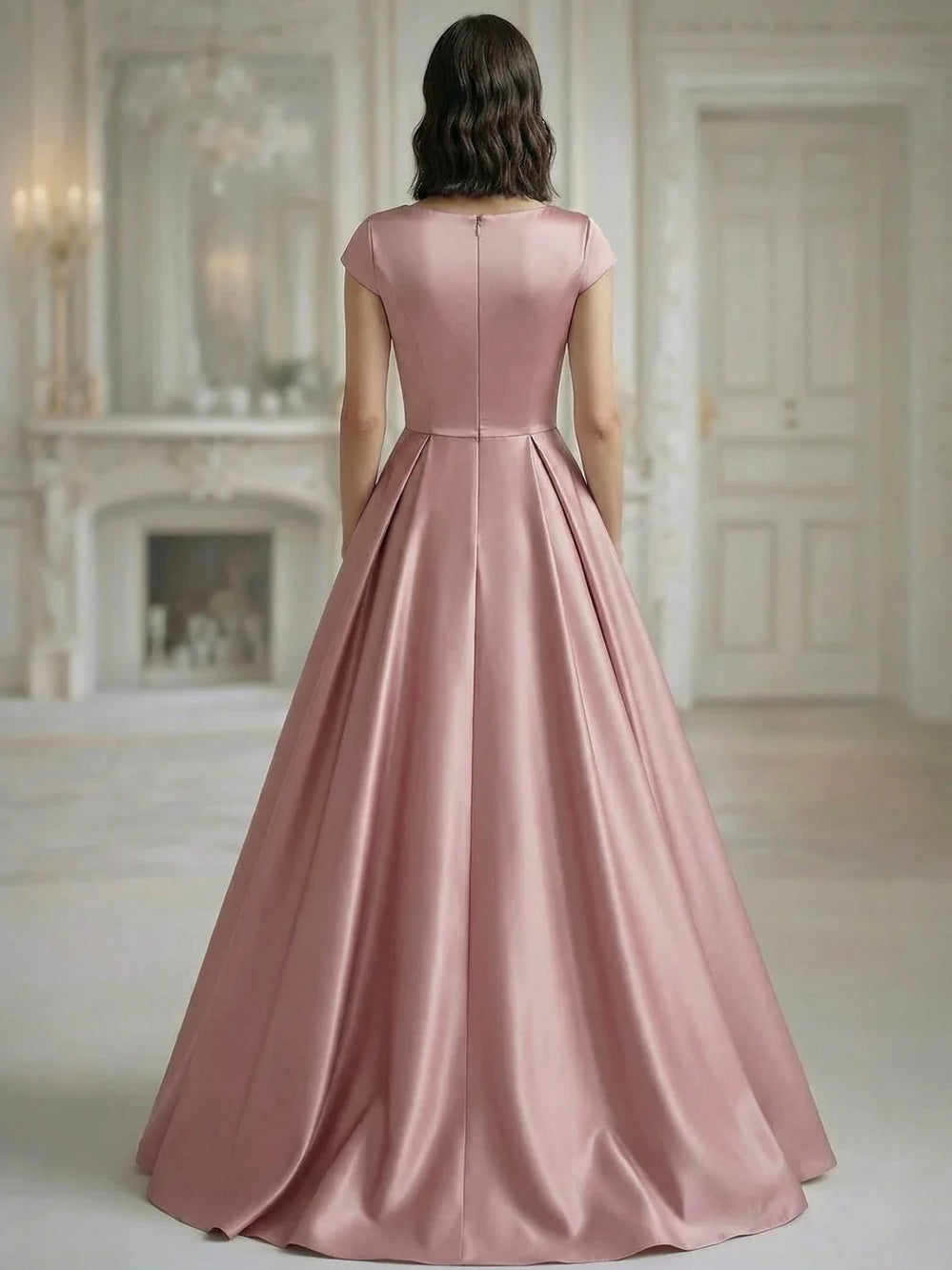 Dusty Rose a-line floor-length formal dress with floral print, alternate view