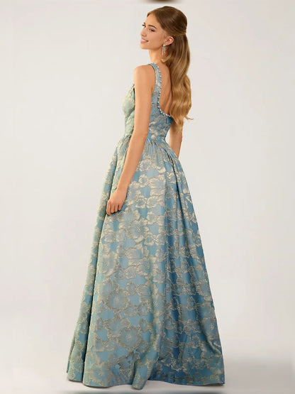 As Picture a-line floor-length formal dress with skirt slit, alternate view