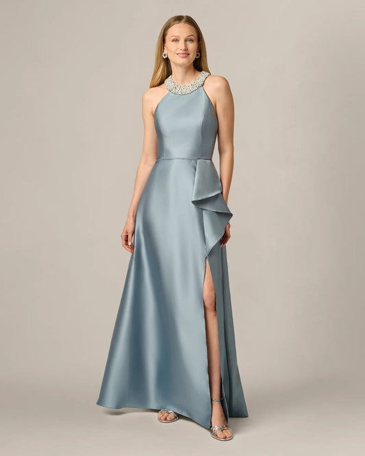 halter neck a-line maxi mother of the bride dress - image 2