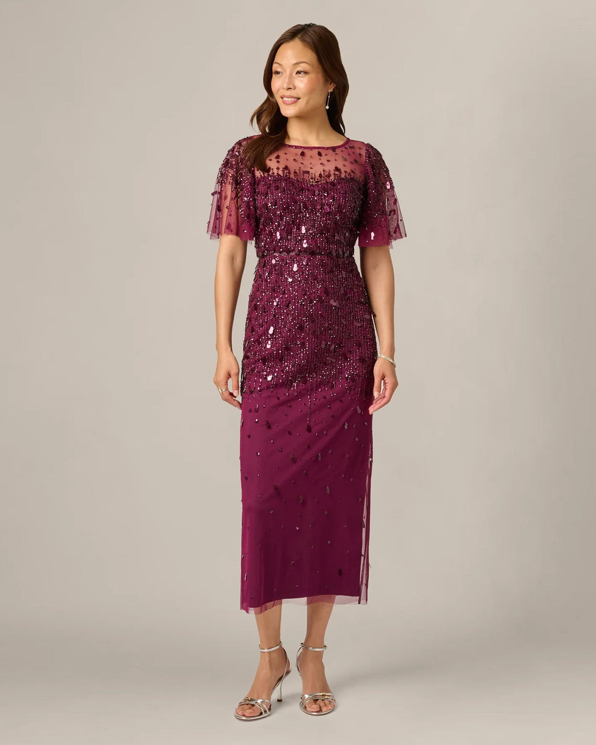 flutter-sleeve a-line midi mother of the bride dress - image 2