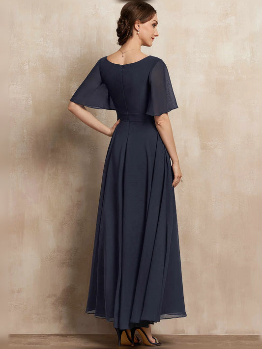 Dark Navy maxi mother of the bride dress, alternate view showing the bodice and skirt
