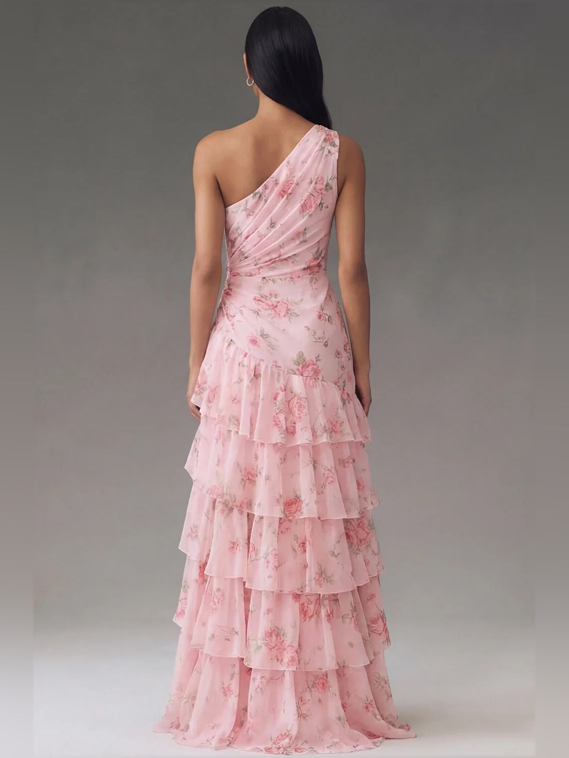 Light Pink maxi bridesmaid dress, alternate view showing the bodice and skirt