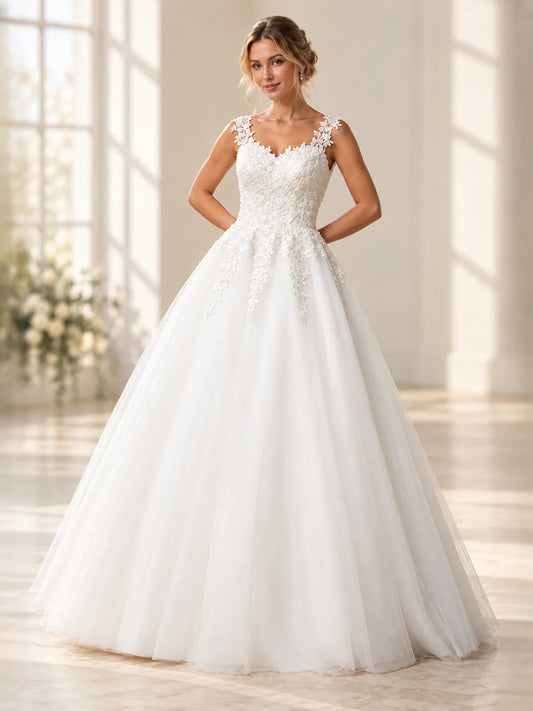 White floor-length wedding dress, alternate view showing the bodice and skirt