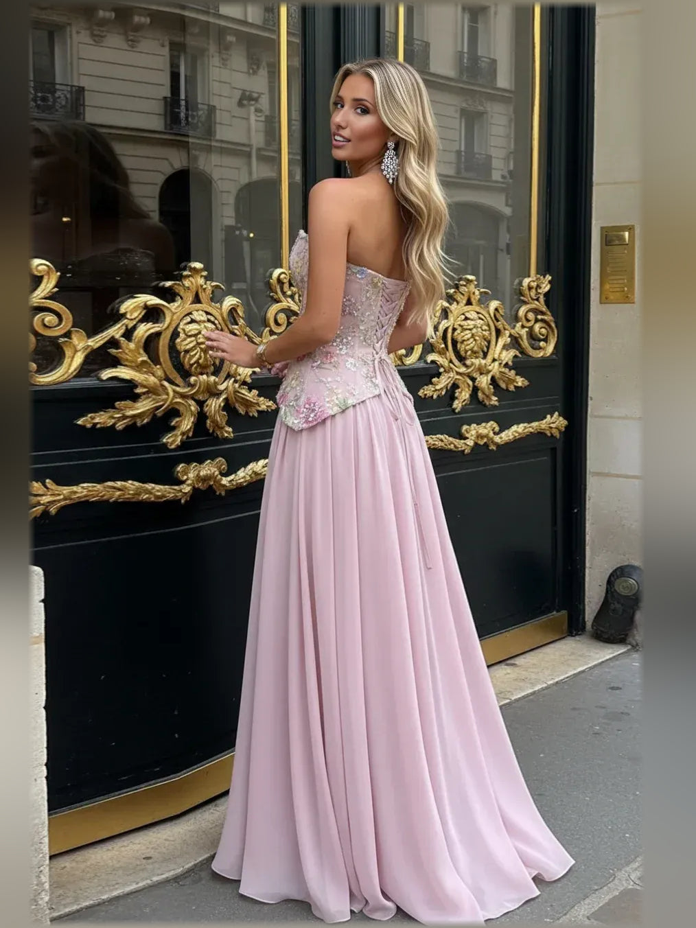 Dusty Pink a-line floor-length formal dress with beading, alternate view