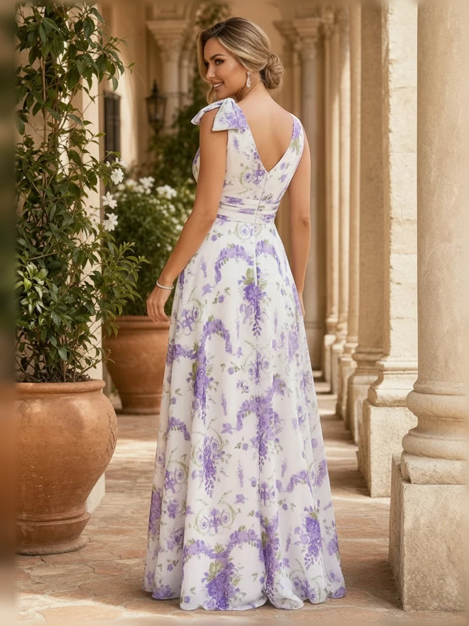 White floor-length mother of the bride dress, alternate view showing the bodice and skirt