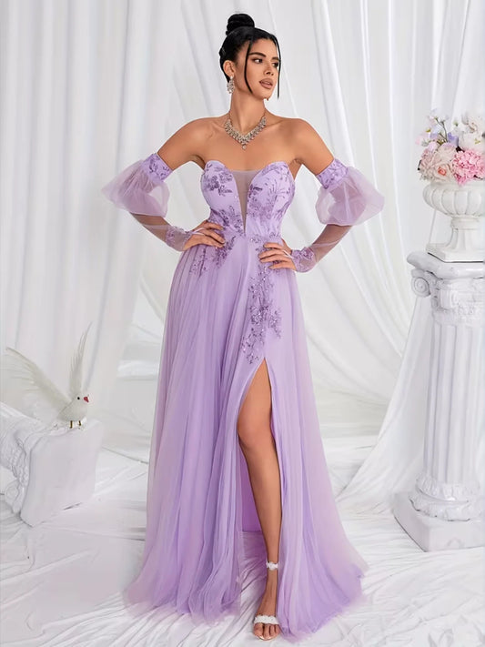 Lilac maxi prom dress, alternate view showing the bodice and skirt