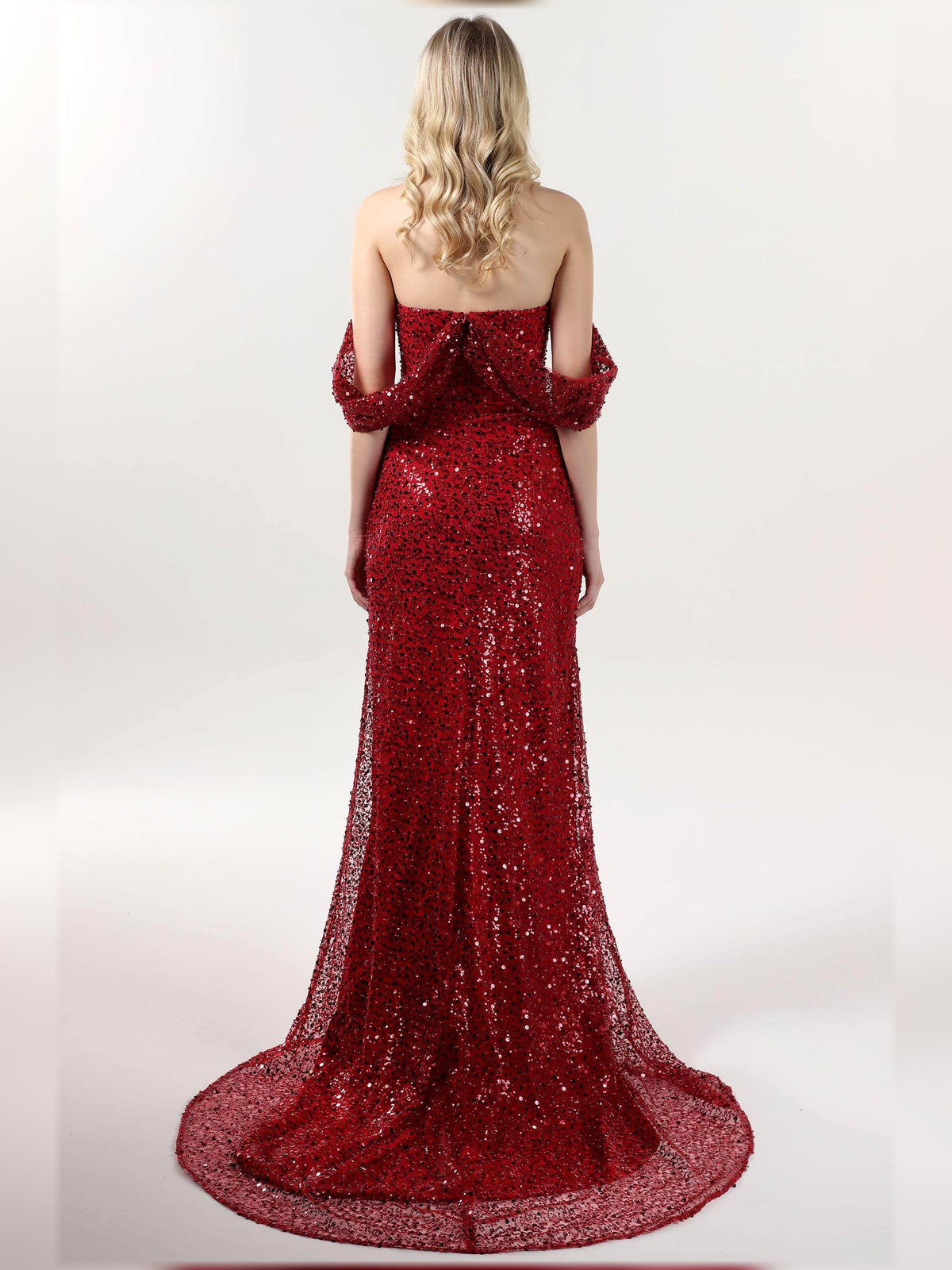 Deep Red sheath floor-length formal dress with sequins, alternate view