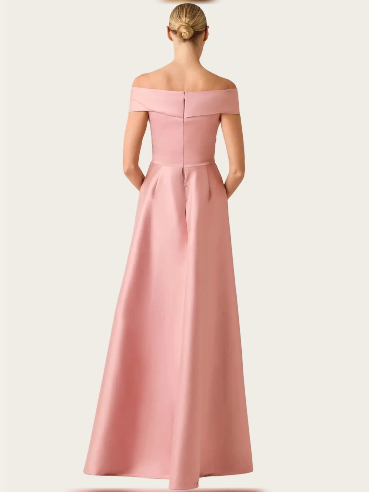 Dusty Rose maxi mother of the bride dress, alternate view showing the bodice and skirt