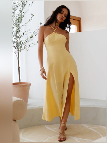 Yellow midi formal dress, alternate view