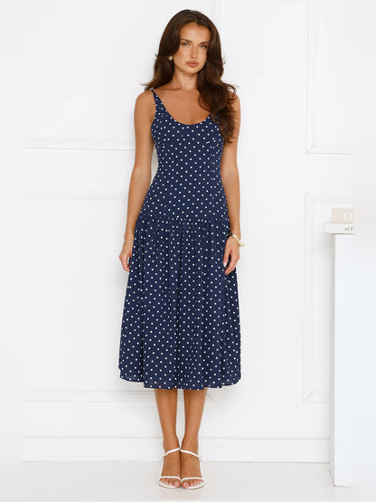 Navy midi formal dress with printed pattern, alternate view
