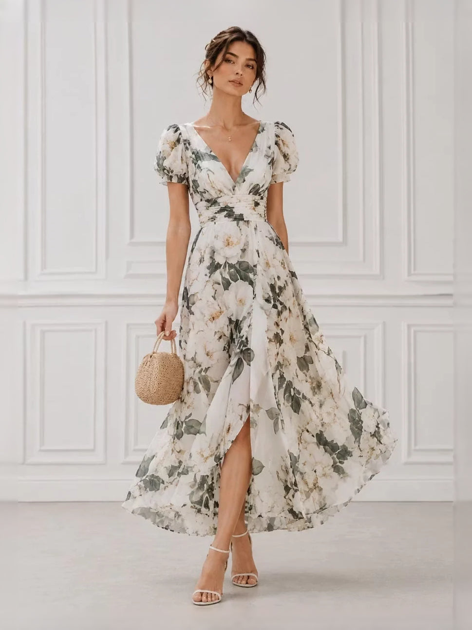 Ivory midi bridesmaid dress, alternate view showing the bodice and skirt