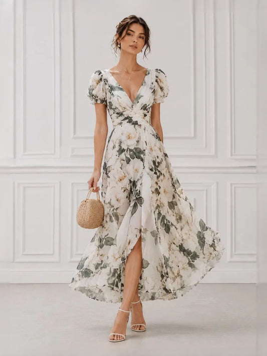 Ivory midi bridesmaid dress, alternate view showing the bodice and skirt