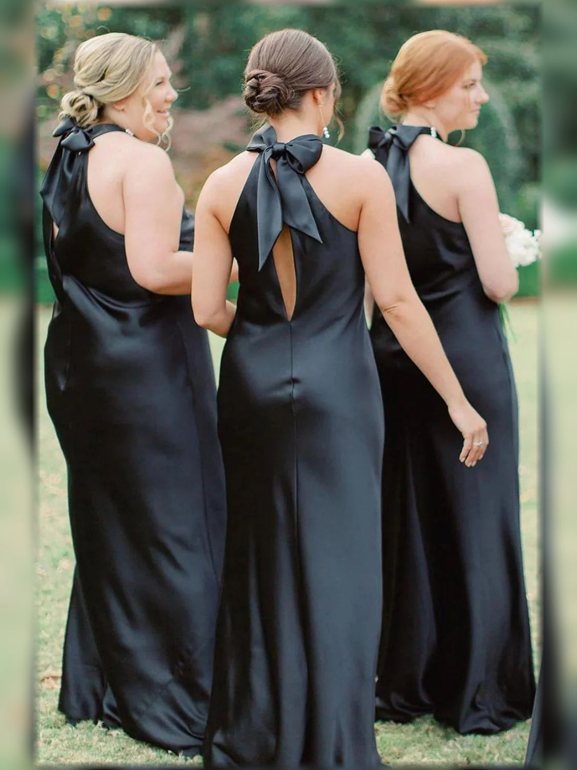 Black floor-length bridesmaid dress, alternate view showing the bodice and skirt