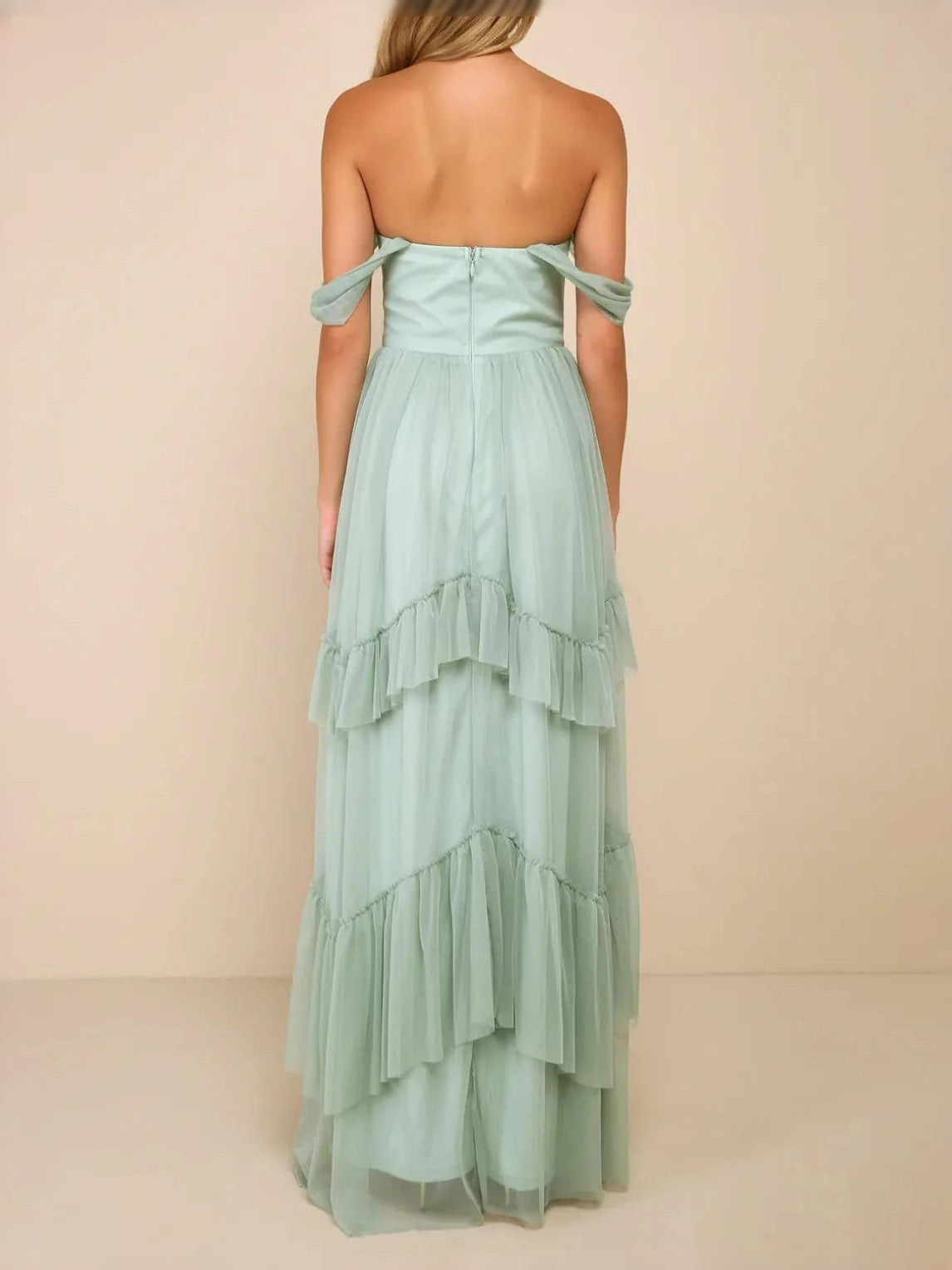 Mint Green floor-length bridesmaid dress, alternate view showing the bodice and skirt
