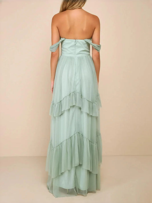 Mint Green floor-length bridesmaid dress, alternate view showing the bodice and skirt