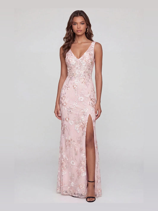 Blush Pink floor-length prom dress, alternate view showing the bodice and skirt