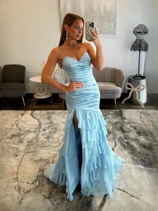 Light Blue floor-length prom dress, alternate view showing the bodice and skirt