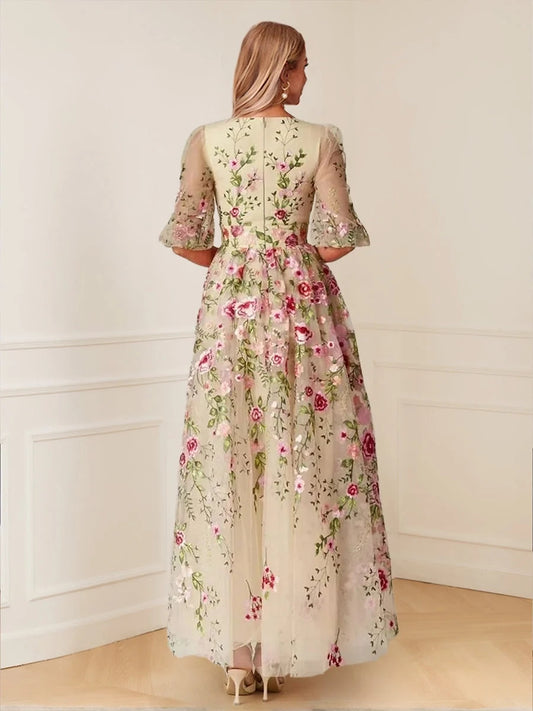 Ivory white floor-length mother of the bride dress, alternate view showing the bodice and skirt