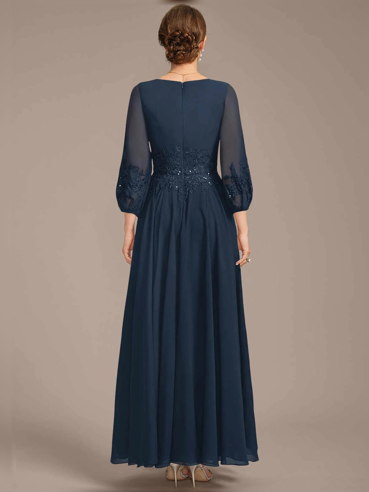 Dark Navy floor-length mother of the bride dress, alternate view showing the bodice and skirt