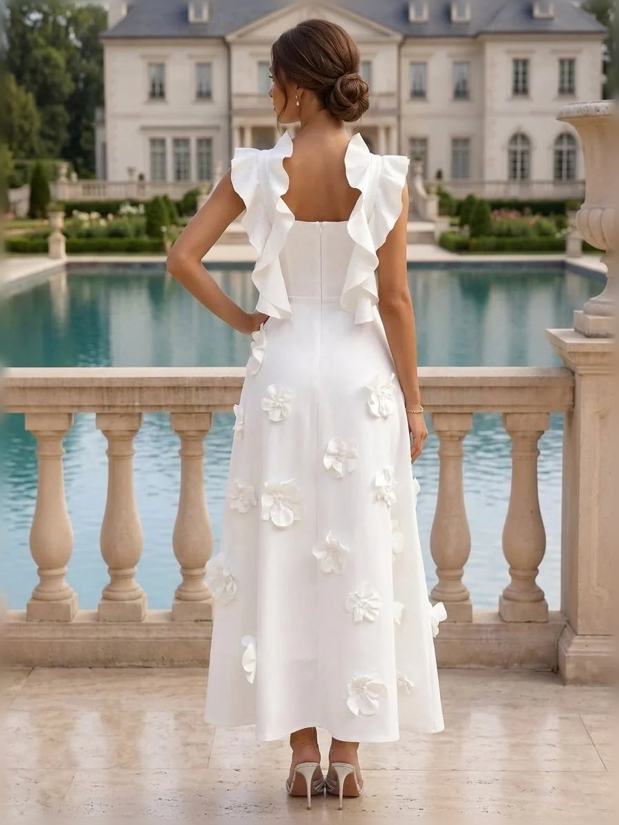 Ivory white midi mother of the bride dress, alternate view showing the bodice and skirt