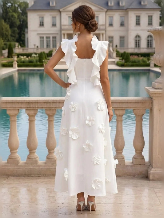 Ivory white midi mother of the bride dress, alternate view showing the bodice and skirt
