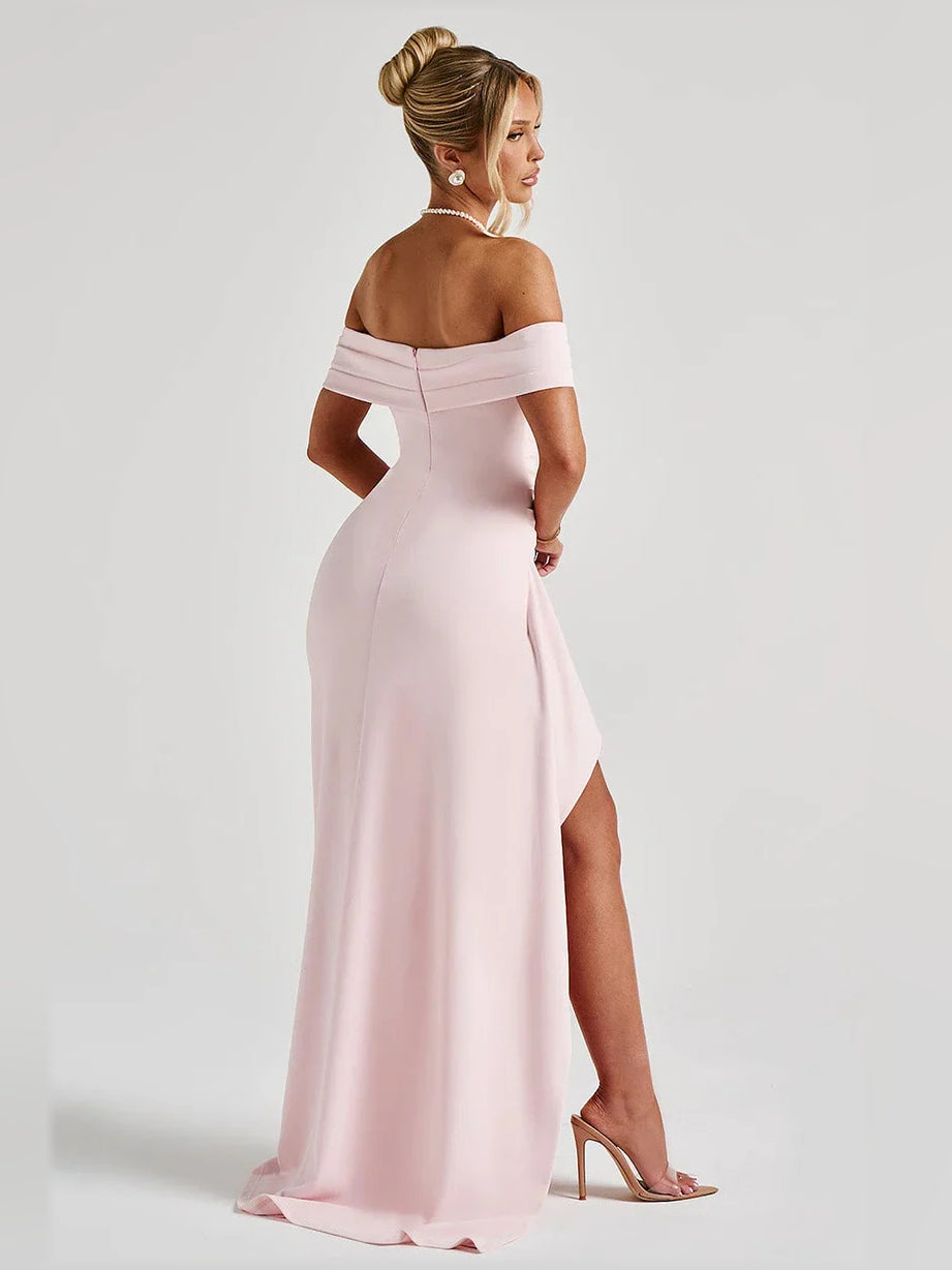 Blush Pink mermaid floor-length formal dress with ruching, alternate view