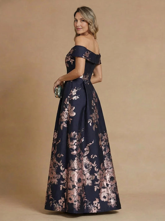 Navy Blue floor-length mother of the bride dress, alternate view showing the bodice and skirt