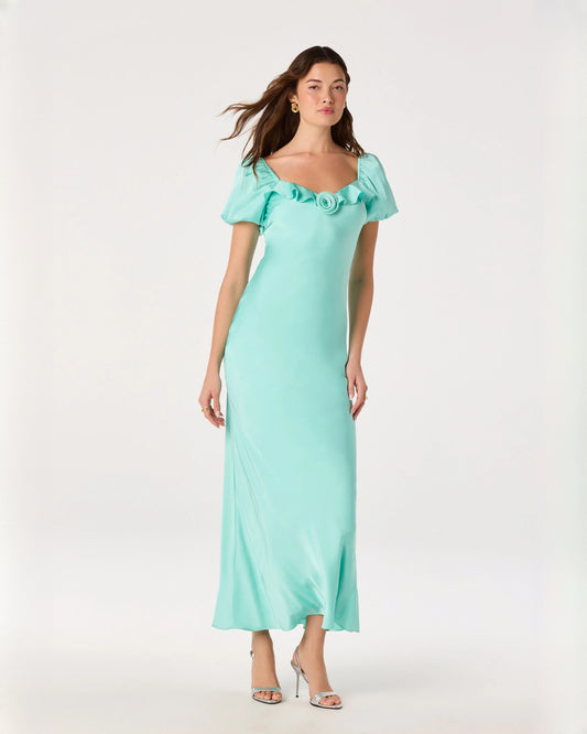 sleeveless satin a-line maxi bridesmaid dress - image 2