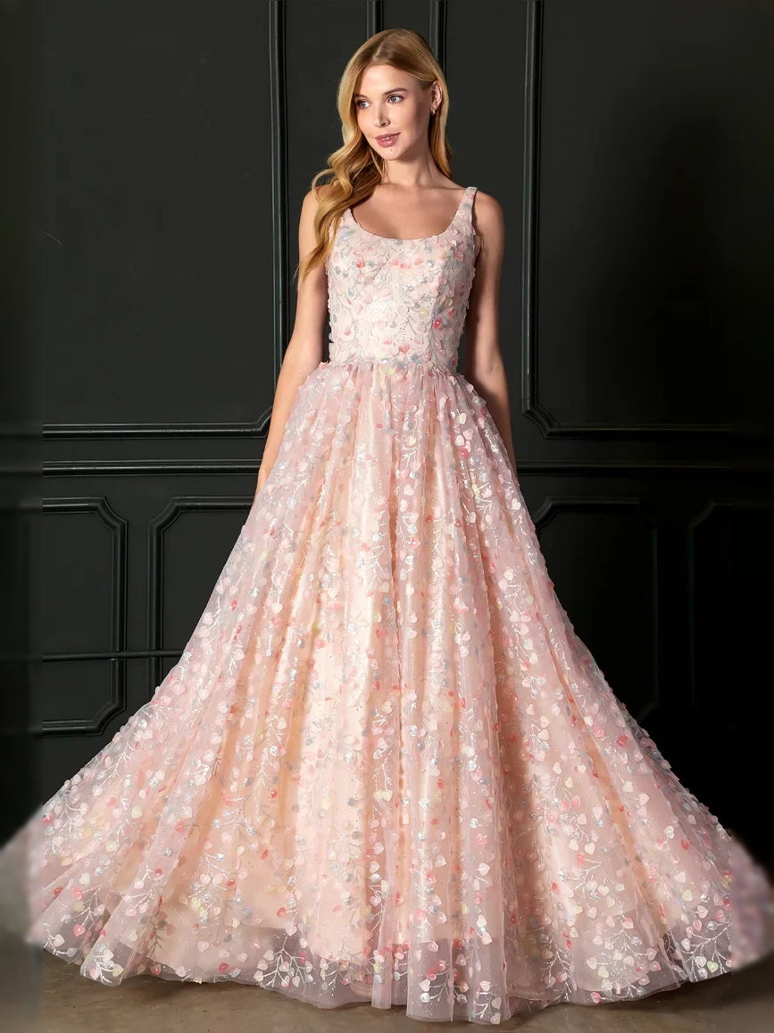 Blush Pink floor-length prom dress, alternate view showing the bodice and skirt