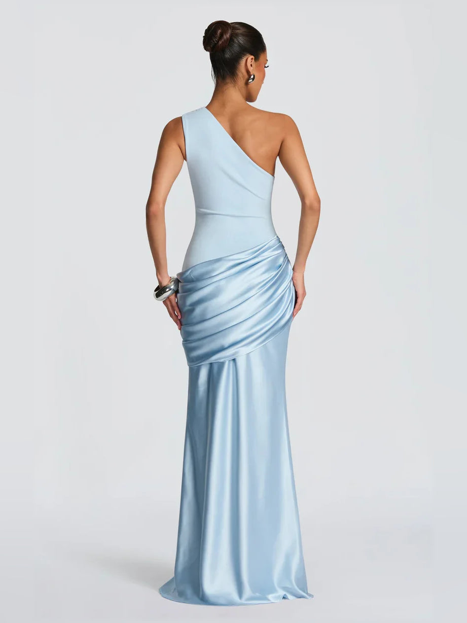 Light Blue mermaid floor-length formal dress with draping, alternate view