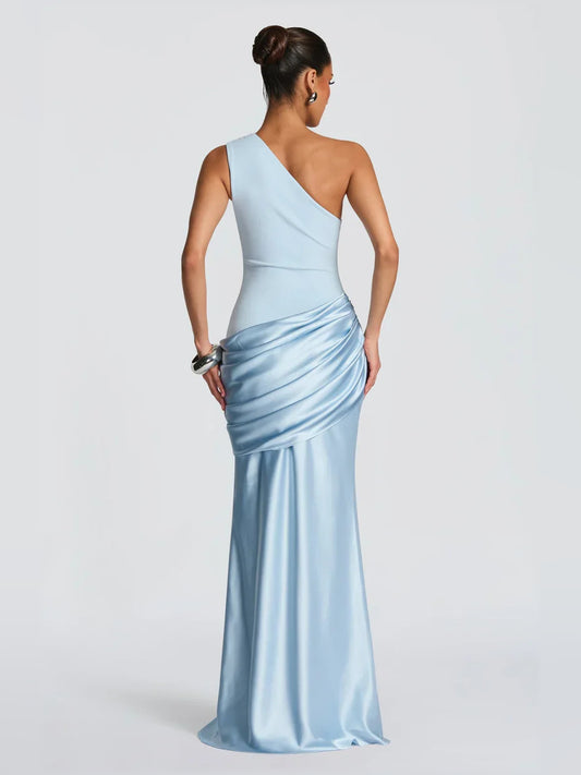 Light Blue mermaid floor-length formal dress with draping, alternate view