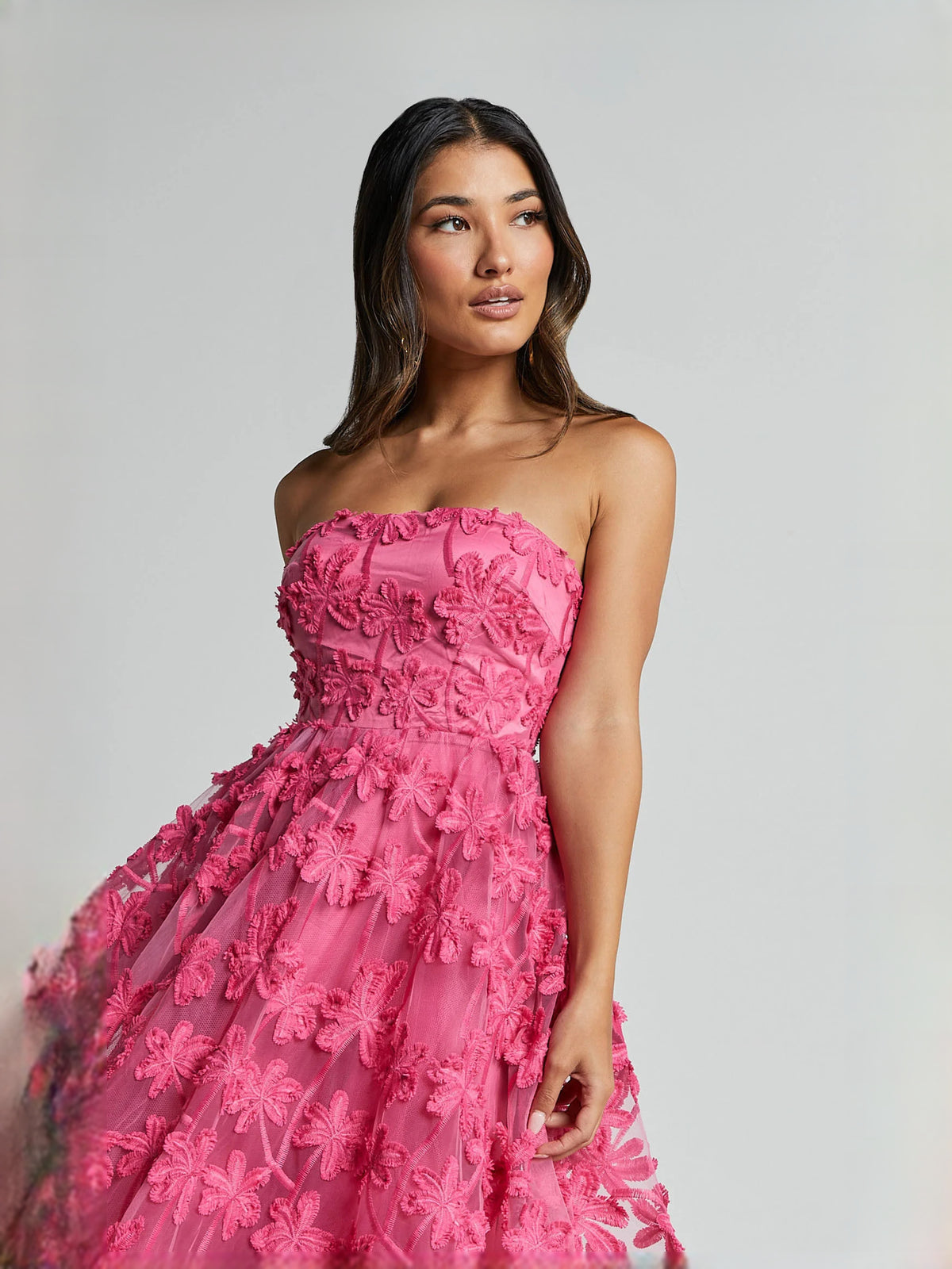 Pink midi formal dress with embroidery, alternate view