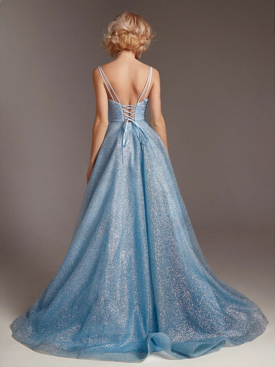 Light Blue floor-length prom dress, alternate view showing the bodice and skirt