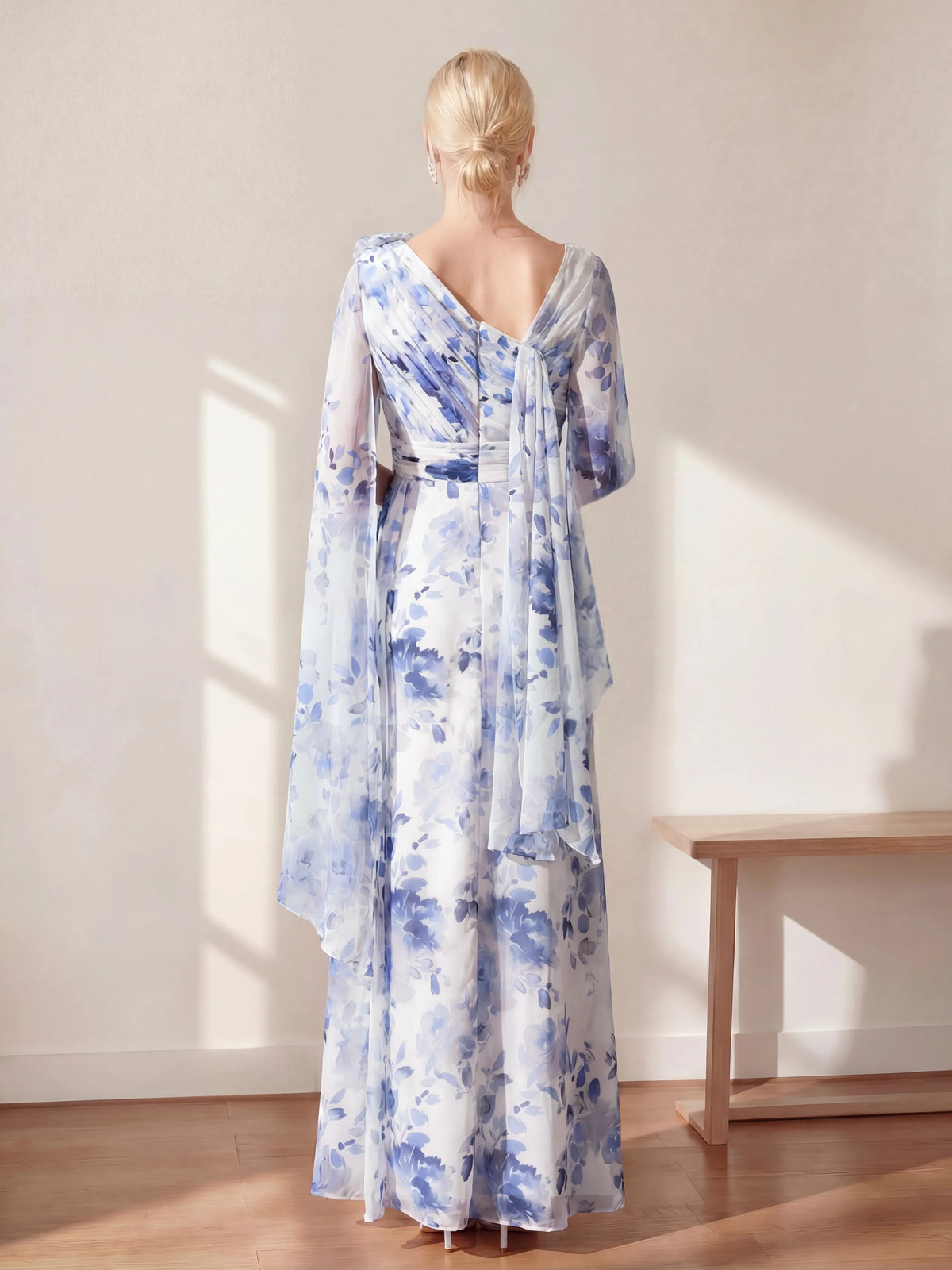 Steel Blue floor-length mother of the bride dress, alternate view showing the bodice and skirt