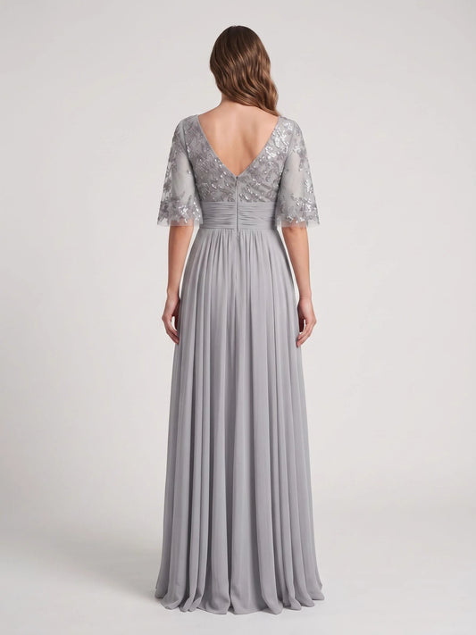 Steel Grey floor-length mother of the bride dress, alternate view showing the bodice and skirt